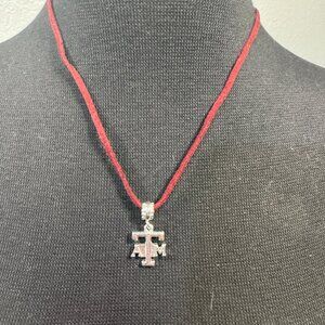 Texas A&M Logo Pendant Necklace With Red Cord & Silver-Toned Charm